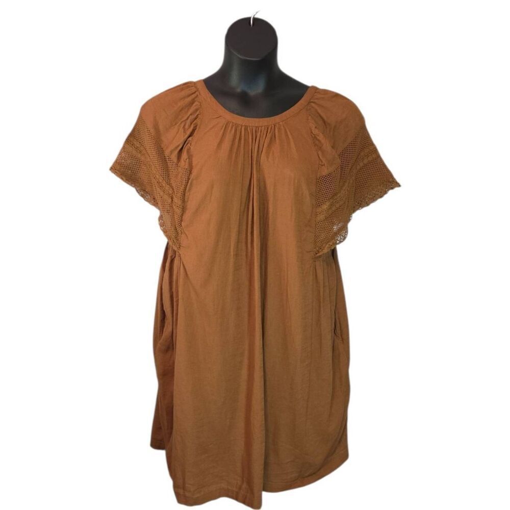 ​Old Navy Crochet Flutter-Sleeve Cotton Slub Dress - Brown - Size L
